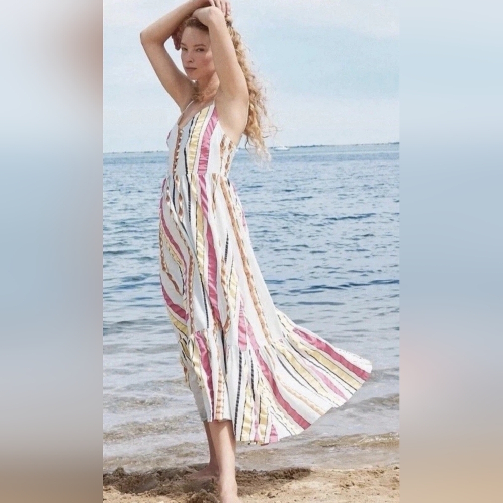 J. Crew Multicolor Seersucker Candy Ribbon Striped Cotton Maxi Sundress. Size 2 - Picture 6 of 7